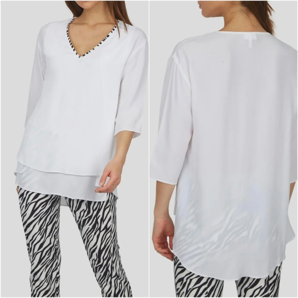 Sportalm White V-neck Multilayer Tunic Blouse NEW - Picture 1 of 11